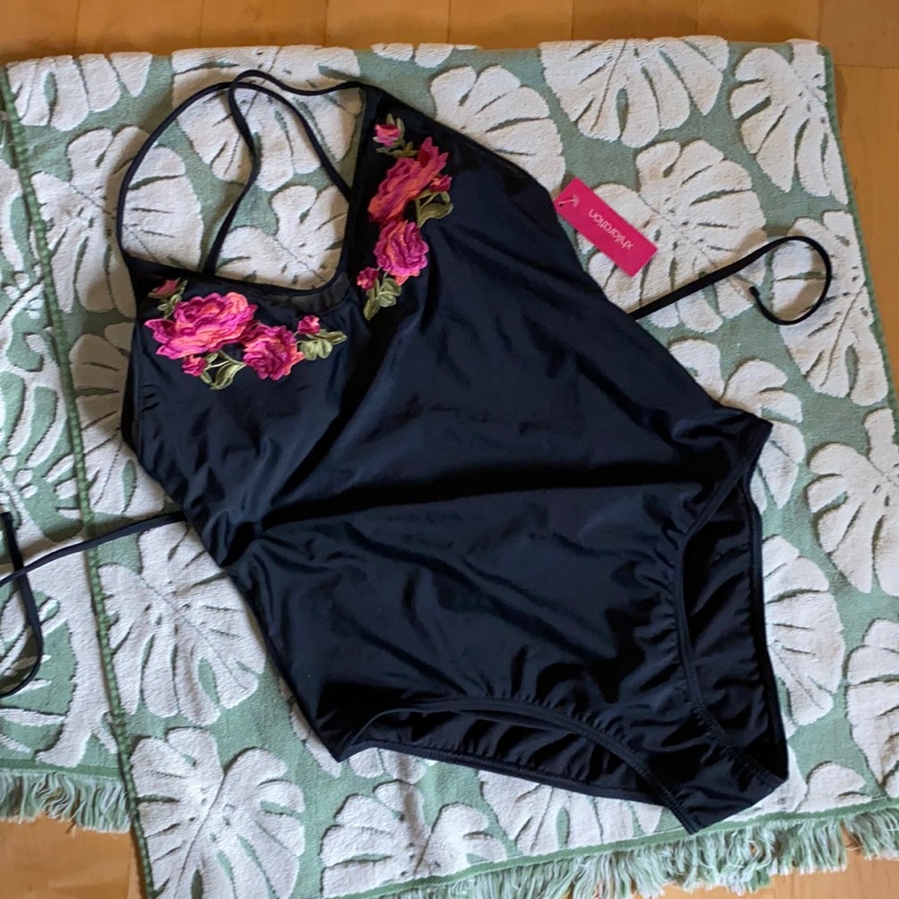 NWT Xhilaration One Piece Bathing Suit with Floral Embroidery